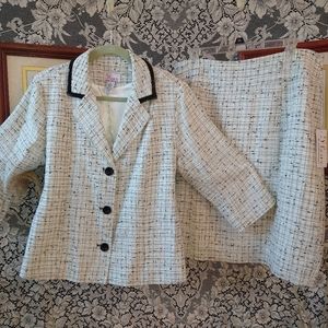 David Rodriguez white black skirt jacket coordinates tweed lined vintage NWT